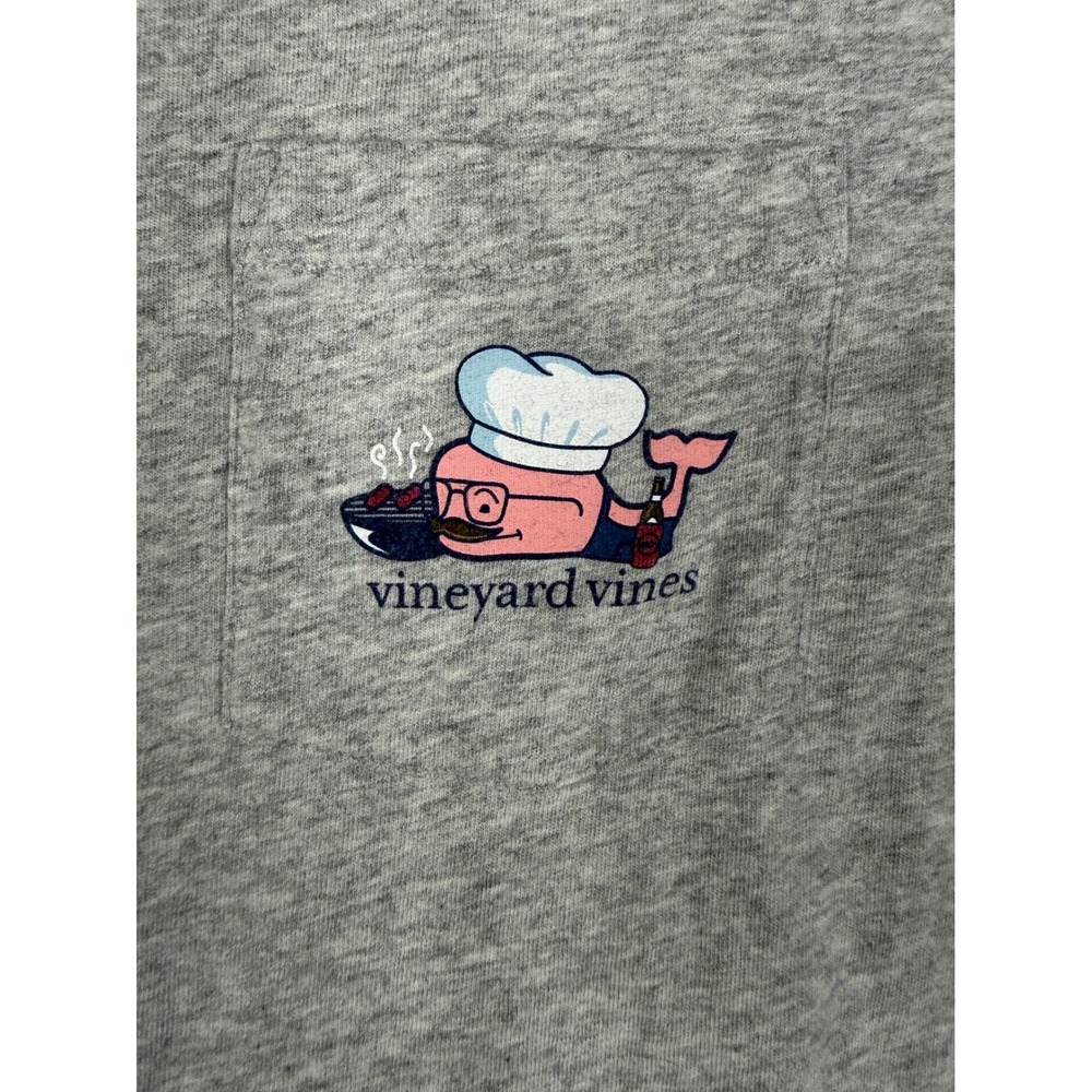 Vineyard Vines Mens Large Gray Grill Master Chef Whale Pocket T-Shirt Cotton